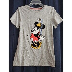 Disney Minnie Mouse Velvet Raglan Short Sleeve Grey T-Shirt Women's Size Large
